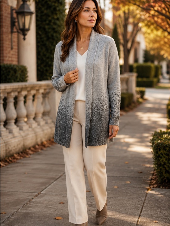 Adrienne Vittadini Sweaters - Adrienne Vittadini M Gray Ombre Metallic Lurex Open Front Cardigan Sweater